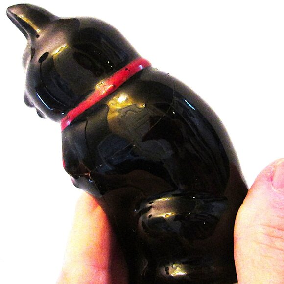 Vtg Shafford Ebony black red bowed cat teapot with salt & pepper black grown cat - Picture 11 of 15